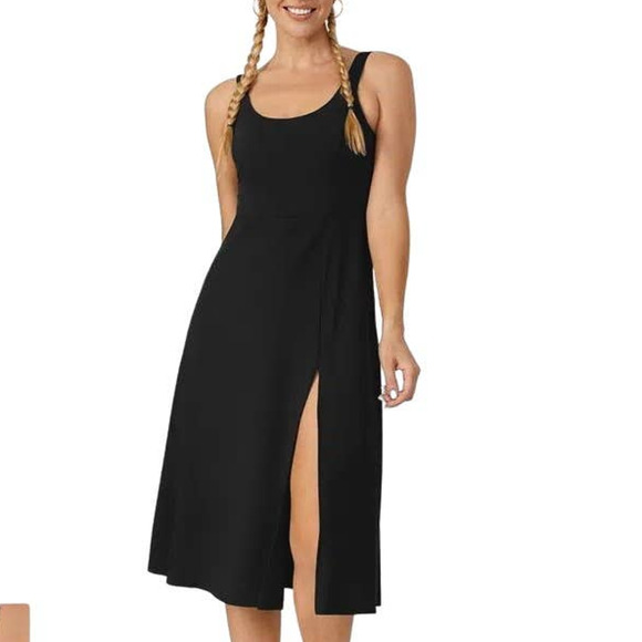 HALARA Dresses & Skirts - Halara Twisted Split Midi Dress Black Size L NWT